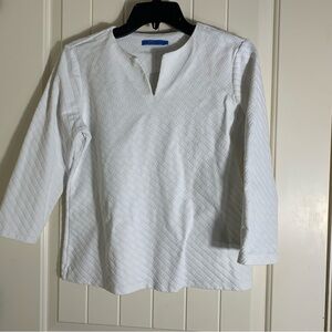 J. McLaughlin White Textured 3/4 Sleeve Knit Top Size Medium